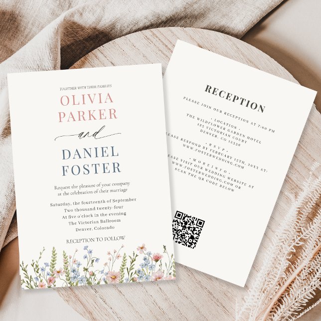 Convites Wildflower Garden QR Code Wedding (Criador carregado)
