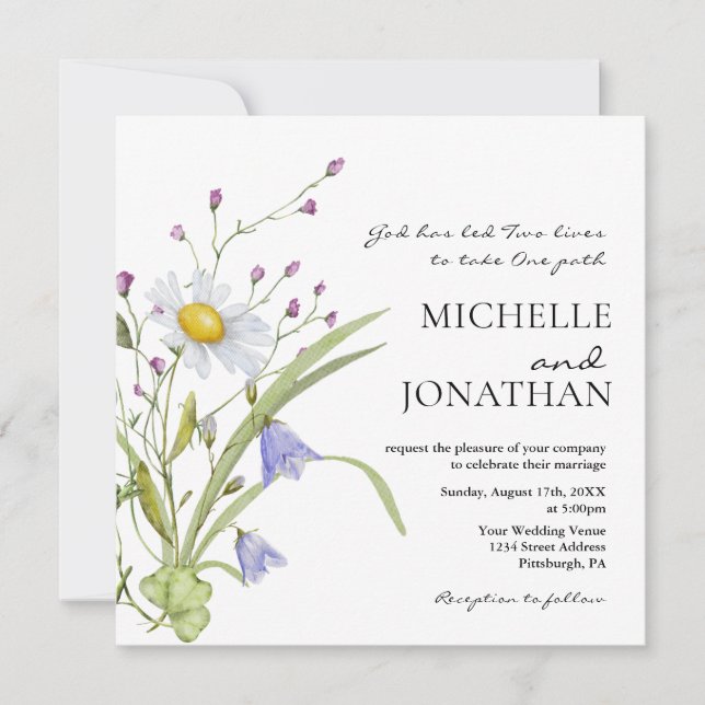 Convites Wildflower Greenery Floral Christian Weds (Frente)