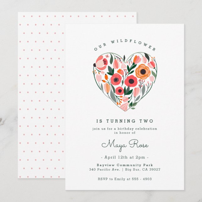 Convites Wildflower Heart Birthday (Frente/Verso)