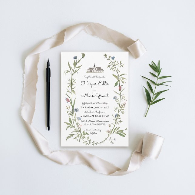 Convites Wildflower Manor Modern Chic Wedding Escrito À Mão (wildflowers wedding invitation hand-written manor floral frame modern garden outdoors chic)