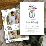 Convites Wildflower Mason Jar Photo Collage Código QR Casam<br><div class="desc">Incêndio aos seus convidados com este elegante convite para casamento,  com flores bonitas e tipografia moderna. Basta adicionar os detalhes do seu evento neste modelo fácil de usar e adorar este cartão com as suas fotografias favoritas para o tornar um convite único.</div>