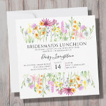 Convites Wildflower Meadow Bridesmaids Luncheon<br><div class="desc">Chamada de Luncheon das Bridesmaids de Flor Selvagem. Este bonito design de flor silvestre a aquarela tem delicadas flores de prado em laranja rosa e amarelo. Modelo de tendências femininas com a noiva convidada com tipografia elegante. Por favor, procure na minha loja e na coleção de Prados de Flores Selvagens...</div>