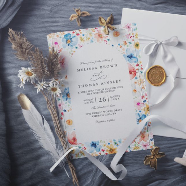 Convites Wildflower Meadow Garden Floral QR Code Wedding (Criador carregado)