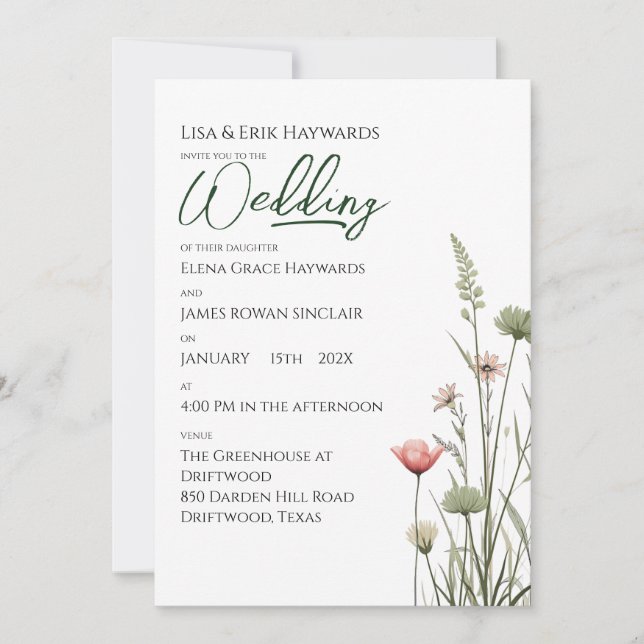 Convites Wildflower Meadow | Minimalist Boho Budget Wedding (Frente)