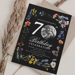 Convites Wildflower Meadow Photo 70 Birthday Black