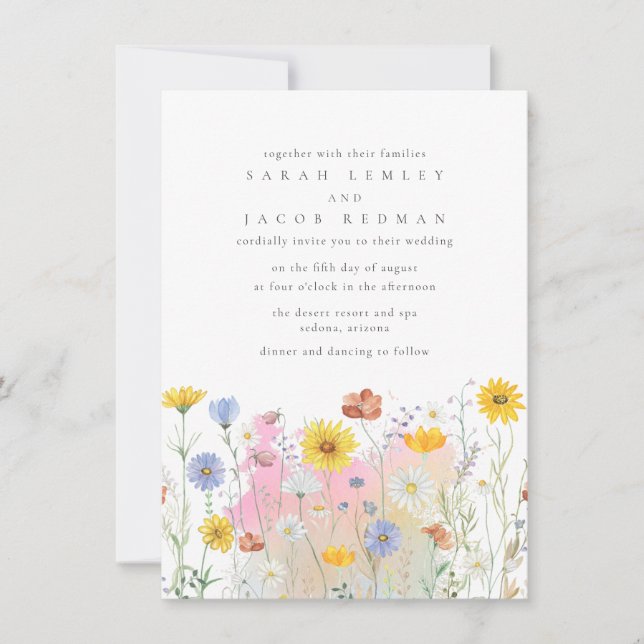 Convites Wildflower Meadow Primavera Summer Wedding (Frente)