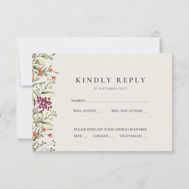 Convites Wildflower Meadow Wedding RSVP Card Ecru (Frente)