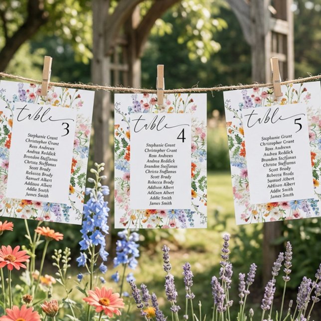Convites Wildflower Meadow Wedding Seating Chart Sign Cards (Criador carregado)