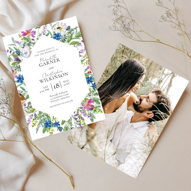 Convites Wildflower Modern Photo Wedding (Criador carregado)
