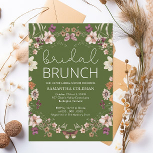 Convites Wildflower Moss Green Bridal BrunChá de panela