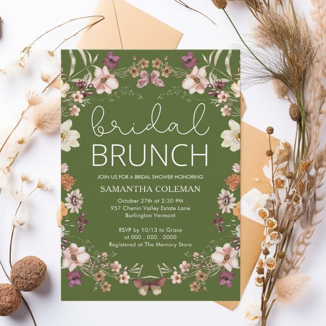 Convites Wildflower Moss Green Bridal BrunChá de panela (Criador carregado)