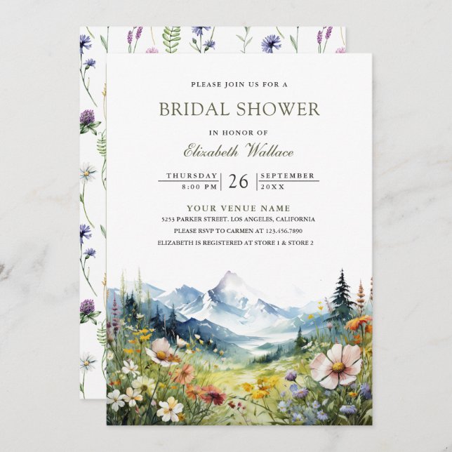 Convites Wildflower Mountain Meadow QR Code Bridal Shower (Frente/Verso)