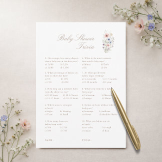 Convites Wildflower Neutral Baby Shower Trivia Game Card
