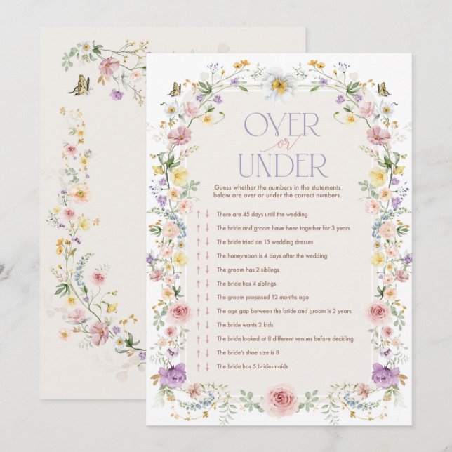 Convites Wildflower Over ou under Chá de panela Game Card (Frente/Verso)