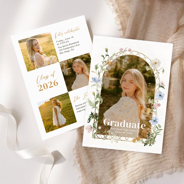 Convites Wildflower Photo Graduation Party Invitation (Criador carregado)