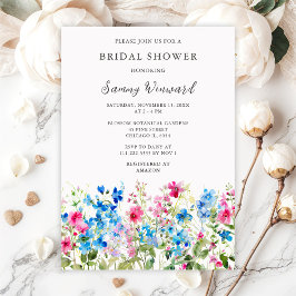 Convites Wildflower Pink and Blue Floral Bridal Shower