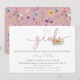 Convites Wildflower Pink Baby Shower Invitation