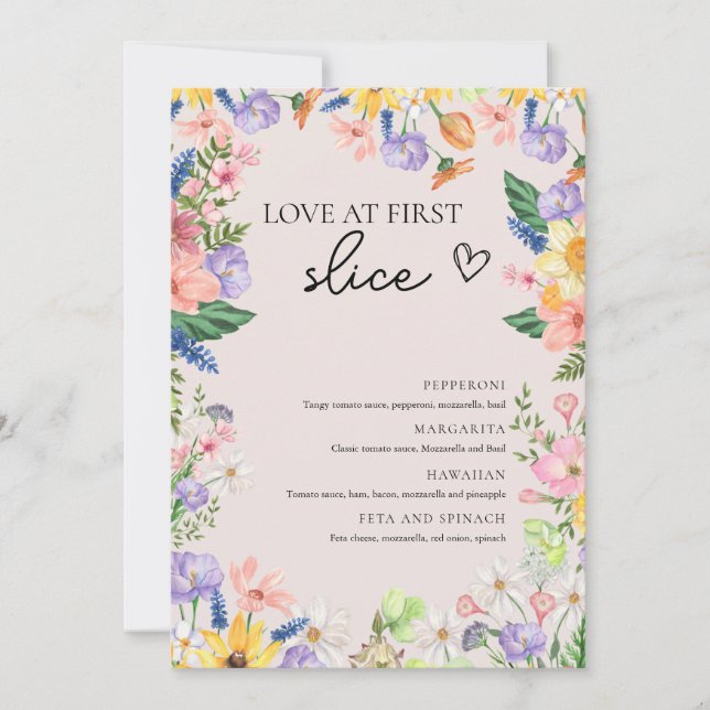 Convites Wildflower Primavera Love in First Slice Pizza Car (Frente)