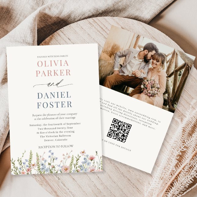 Convites Wildflower QR Code Photo Wedding (Criador carregado)