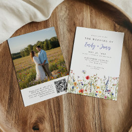 Convites Wildflower QR Code Photo Wedding Invitation