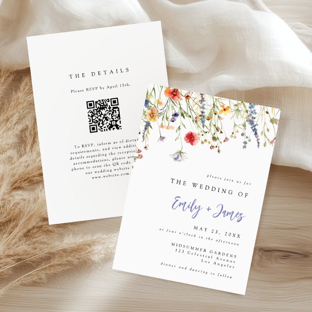 Convites Wildflower QR Code Wedding Invitation (Criador carregado)