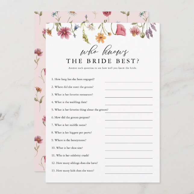 Convites Wildflower Quem Conhece Melhor a Noiva Digital (Frente/Verso)