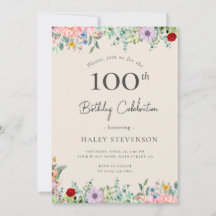 Wildflower Rustic Boho 100th Birthday Simple Beige