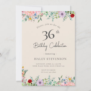 Convites Wildflower Rustic Boho 36º Aniversário Simple Beig