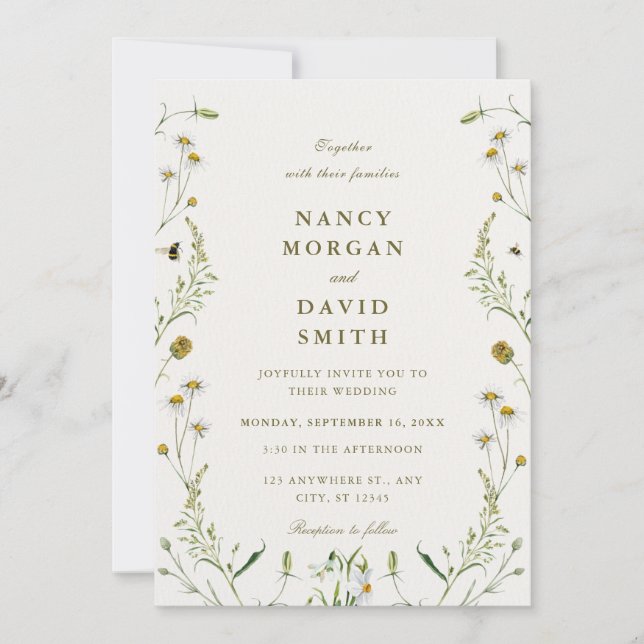 Convites Wildflower Rustic Sage Green Photo Wedding  (Frente)