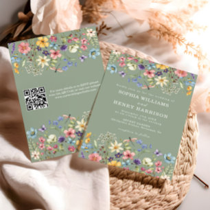 Convites Wildflower Rustic Sage Green Wedding Código QR