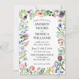 Convites Wildflower Script Elegant White Wedding