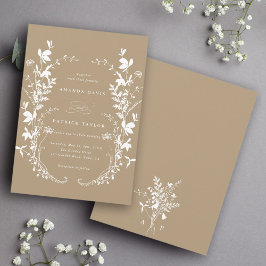 Convites Wildflower Silhouette Wreath Wedding Tan