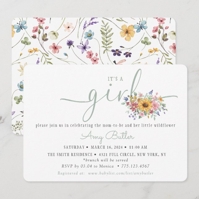 Convites Wildflower Solid Green Shower Book Invitation (Frente/Verso)