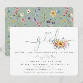 Convites Wildflower Solid Green Shower Book Invitation
