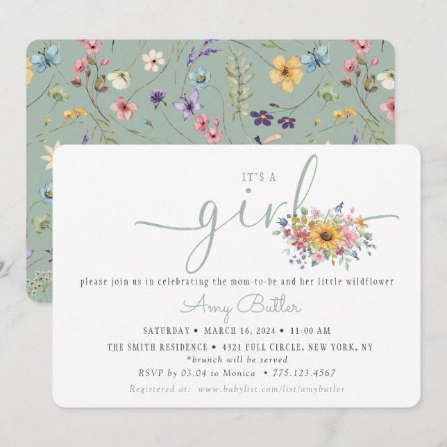 Convites Wildflower Solid Green Shower Book Invitation (Frente/Verso)