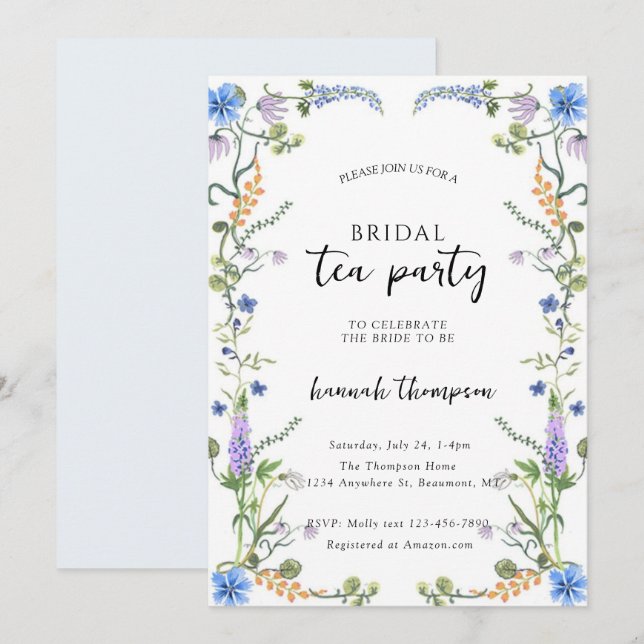 Convites Wildflower Tea Bridal Shower (Frente/Verso)