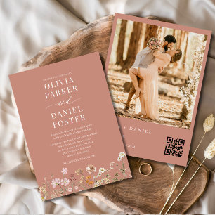Convites Wildflower Terracotta Boho Código QR Casamento Fot