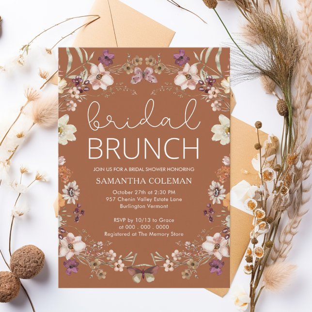 Convites Wildflower Terracotta Bridal BrunChá de panela (Criador carregado)