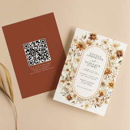 Convites Wildflower Terracotta Floral Casamento QR Código