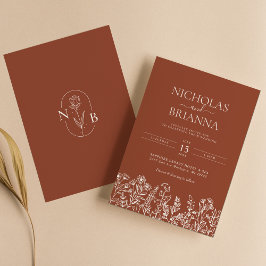 Convites Wildflower Terracotta Monograma de Casamento Minim