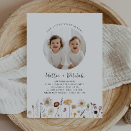 Convites Wildflower Twin Girls Foto Aniversário Conjunto