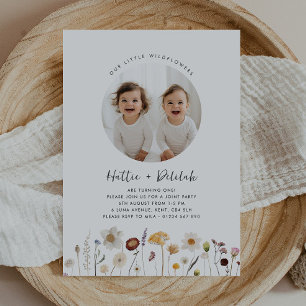 Convites Wildflower Twin Girls Foto Aniversário Conjunto