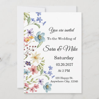 Convites Wildflower Watercolor Wedding Invitation