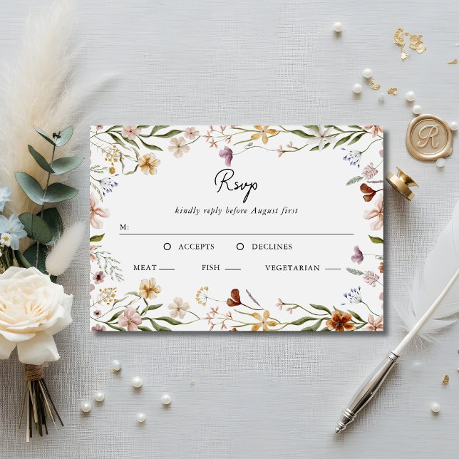 Convites Wildflower Wedding RSVP Meal Choice Enclosure Card (Criador carregado)