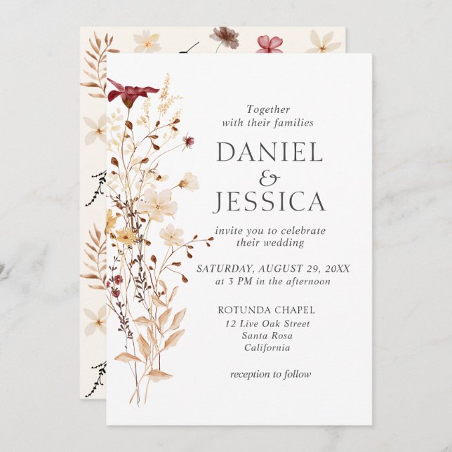 Convites Wildflower Wedding Rustic Floral (Frente/Verso)