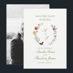 Convites Wildflower Wedding Save the Date Card<br><div class="desc">Wildflower wedding save the date card for a romantic garden wedding — a beautifully delicate botanical design perfect for the nature-loving, cottagecore inspired bride. Featuring soft watercolor florals and butterfly accents, it captures a timeless garden aesthetic. Style with wildflower invitations, butterfly details, and soft green wedding palettes for an elegant...</div>
