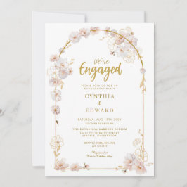Convites Wildflower White and Gold Engagement Party 