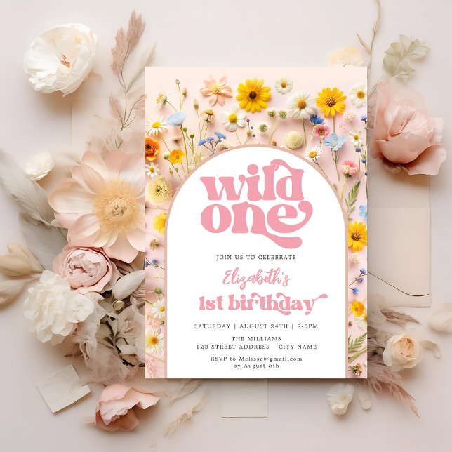 Convites Wildflower Wild One Birthday (Criador carregado)