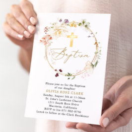Convites Wildflower Wreath Baptism Christening Dourado Fram