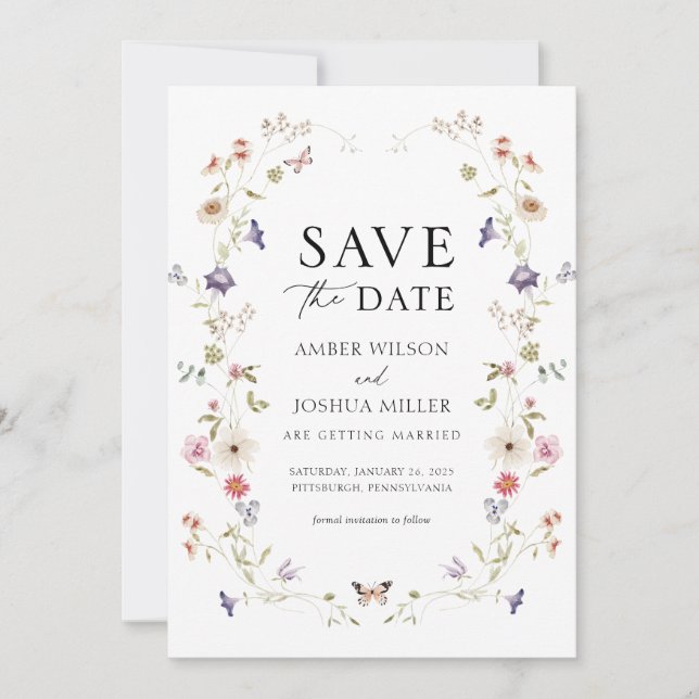 Convites Wildflower Wreath Save Date Invitation (Frente)